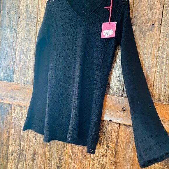 Mey NWT Italian Mohair Maglia Black Flared Long Sleeve Crochet Sweater - Picture 5 of 9